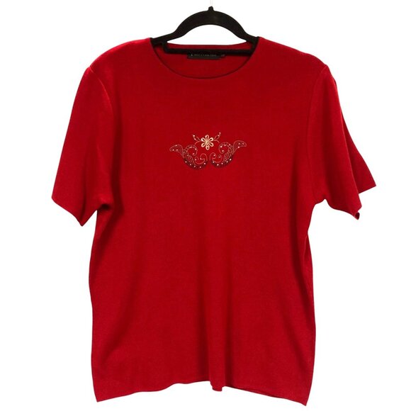 Horrena Red Knit Cardigan Sweater‎ Set, Size XXL, Embroidery Rhinestones NEW - Picture 4 of 16